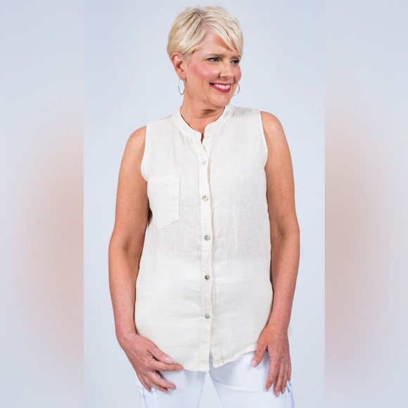 TINA‎ STEPHENS Cloe Button Front Top Sleeveless Linen Women's Blouse NWOT - Picture 7 of 9